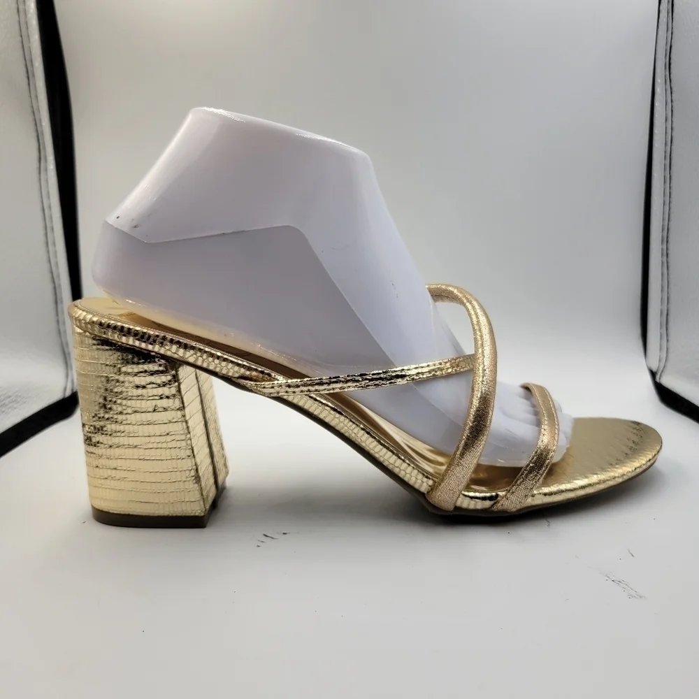 Sugar Gold Badger 2 Strappy Block Heels Sz 10